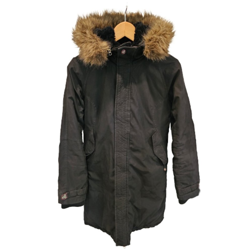 Aritzia TNA Black Faux-Fur trim Hooded Mid-Length Parka size S